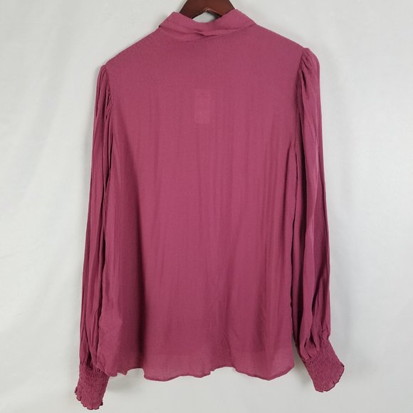 Express Shirt Womens Large Top New Smocked Cuff Long Sleeve Button Up Blouse - Picture 2 of 11